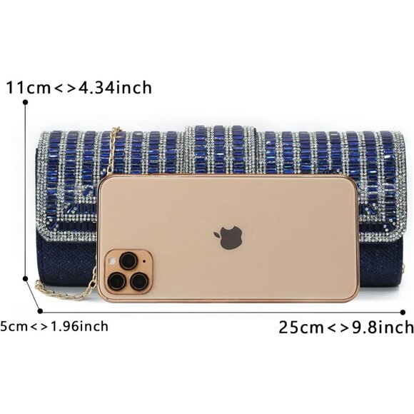 Womens Blue Crystal Sparkly Evening Clutch Purse with Rhinestones Wedding - Picture 3 of 6